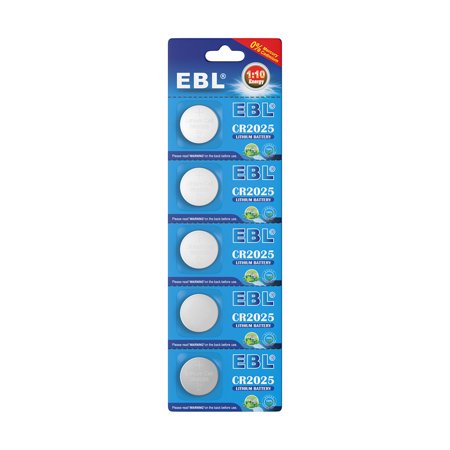 EBL 5pcs 3V CR2025 Battery Electronic Micro Lithium Watch Cell Coin Button Alkaline Batteries