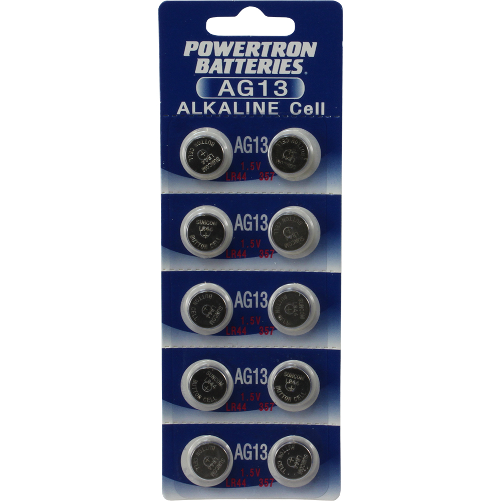 Powertron AG13 LR44 L1154 357 A76 1.5 V Alkaline Button Cell Battery 10-Pack