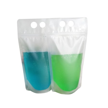 (Price/50 PCS) Aspire Heavy Duty Translucent Frosted Stand up Juice Pouches with Ziplock, Hand-held, 4 Mil, (12oz, 16oz, 25oz, 34oz), FDA Compliant-25