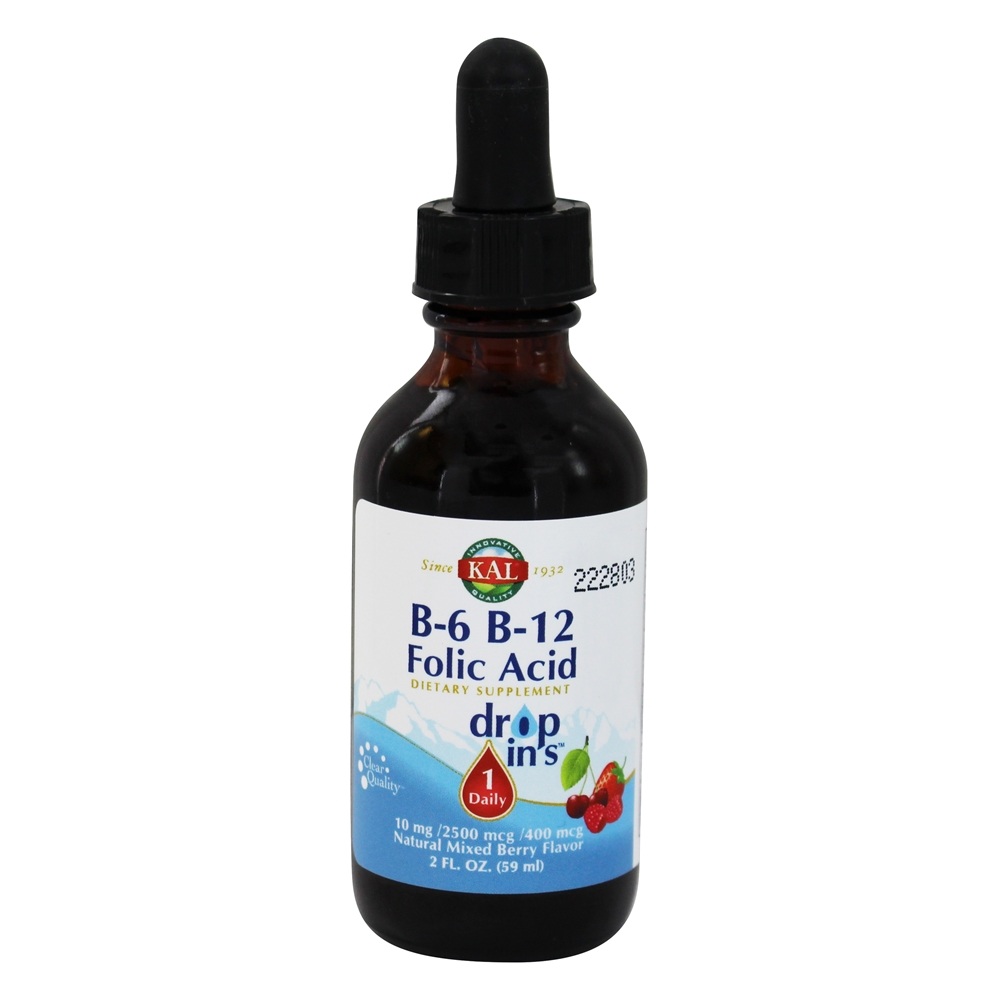 Kal B-6 B-12 Folic Acid Drop Ins - Mixed Berry Vitamin | 2 Fl Oz Liquid | Women's Health