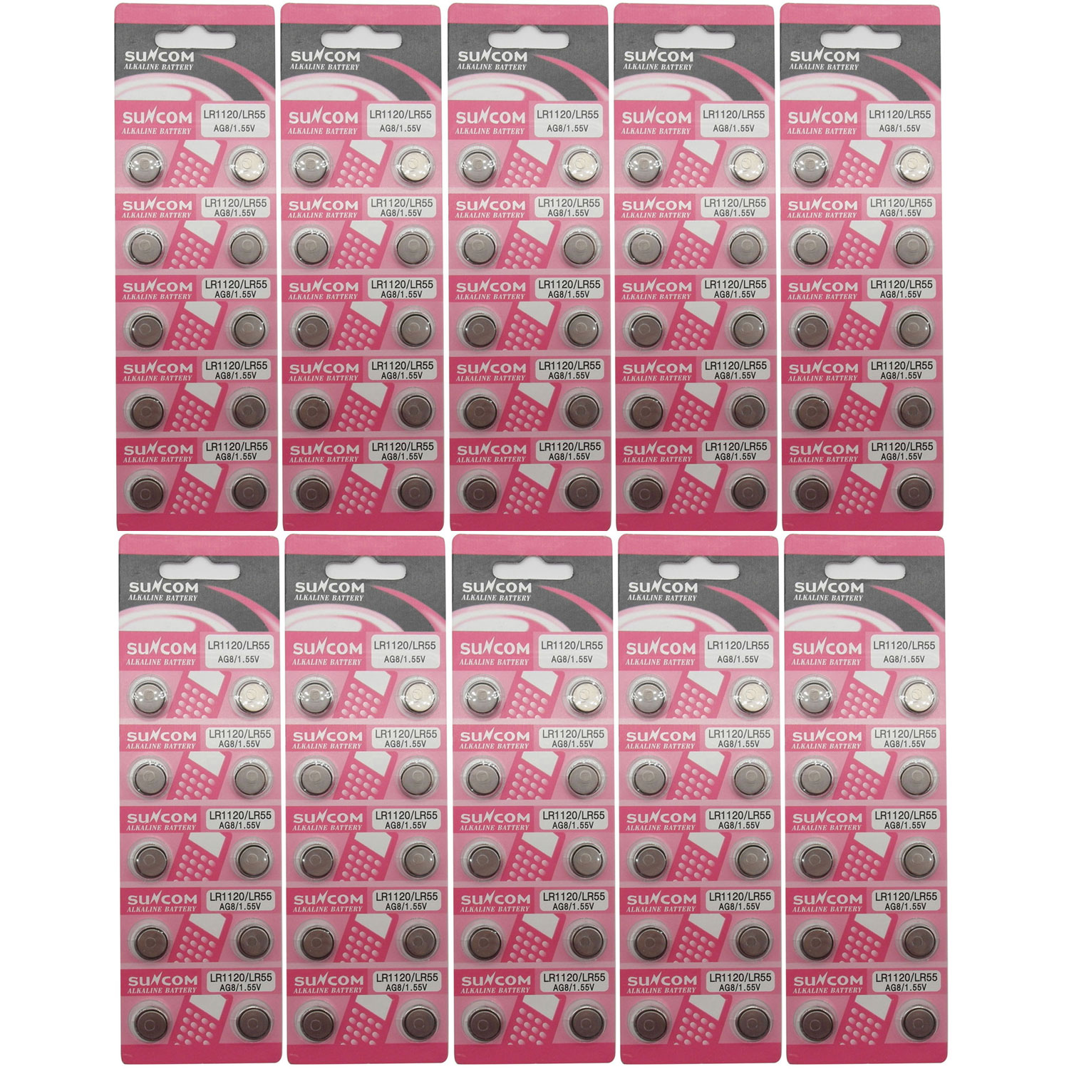 SUNCOM (100 Pcs) AG8 Alkaline 1.5V Button Cell Battery Single Use LR1120 LR57 SR55 LR55 CX191 G8 Watch Toys Remotes Cameras