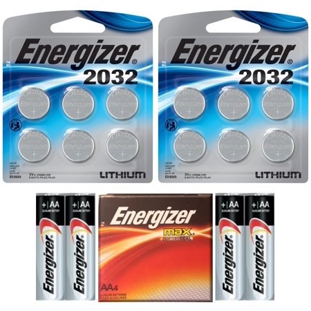 12 Energizer CR2032 3v Lithium Coin Cell Batteries (2x6) and 4 Energizer AA Max Alkaline Batteries