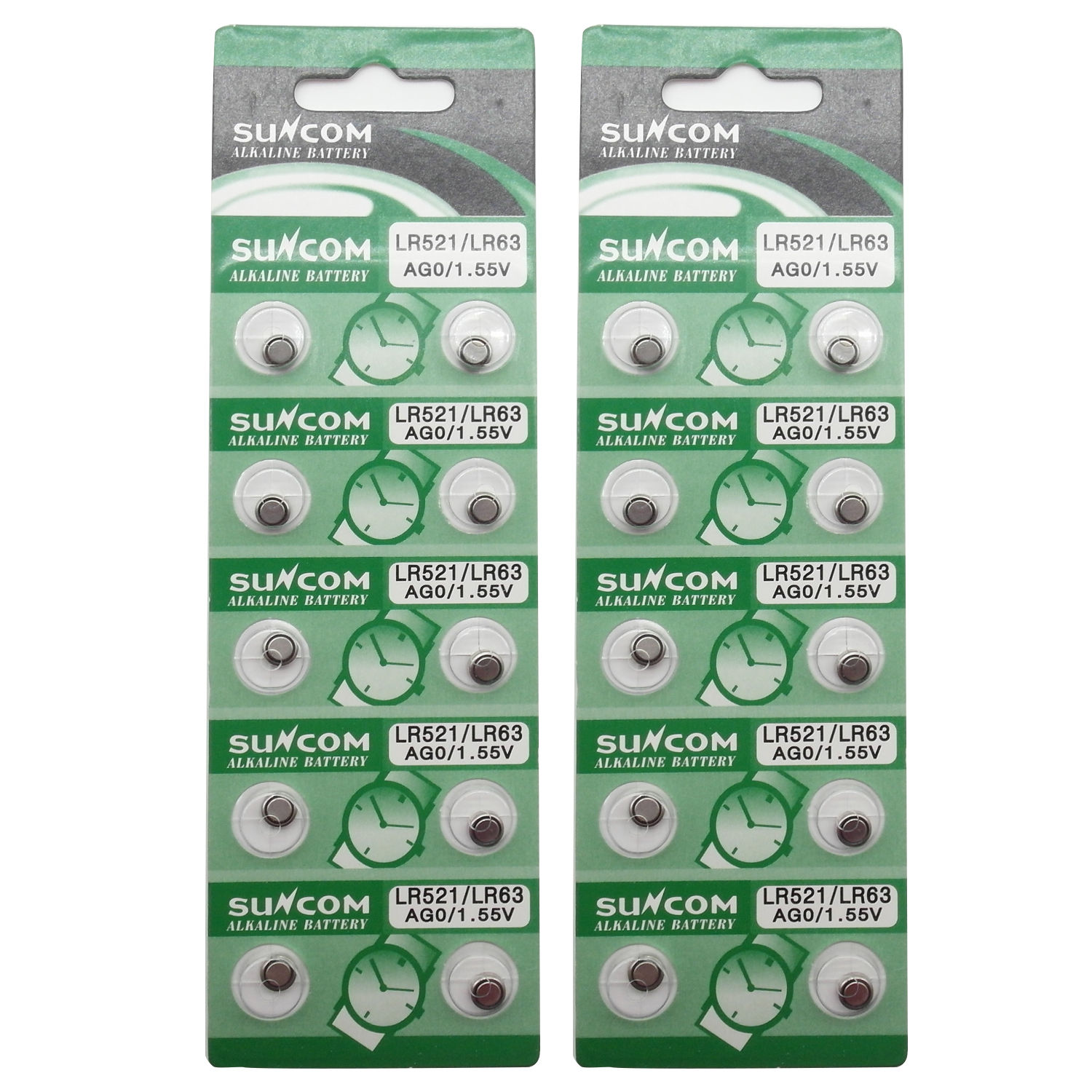 SUNCOM (20 Pcs) AG0 Alkaline 1.5V Button Cell Battery Single Use LR512 LR63 SR521SW 379 D379 618 Watch Toys Remotes Cameras