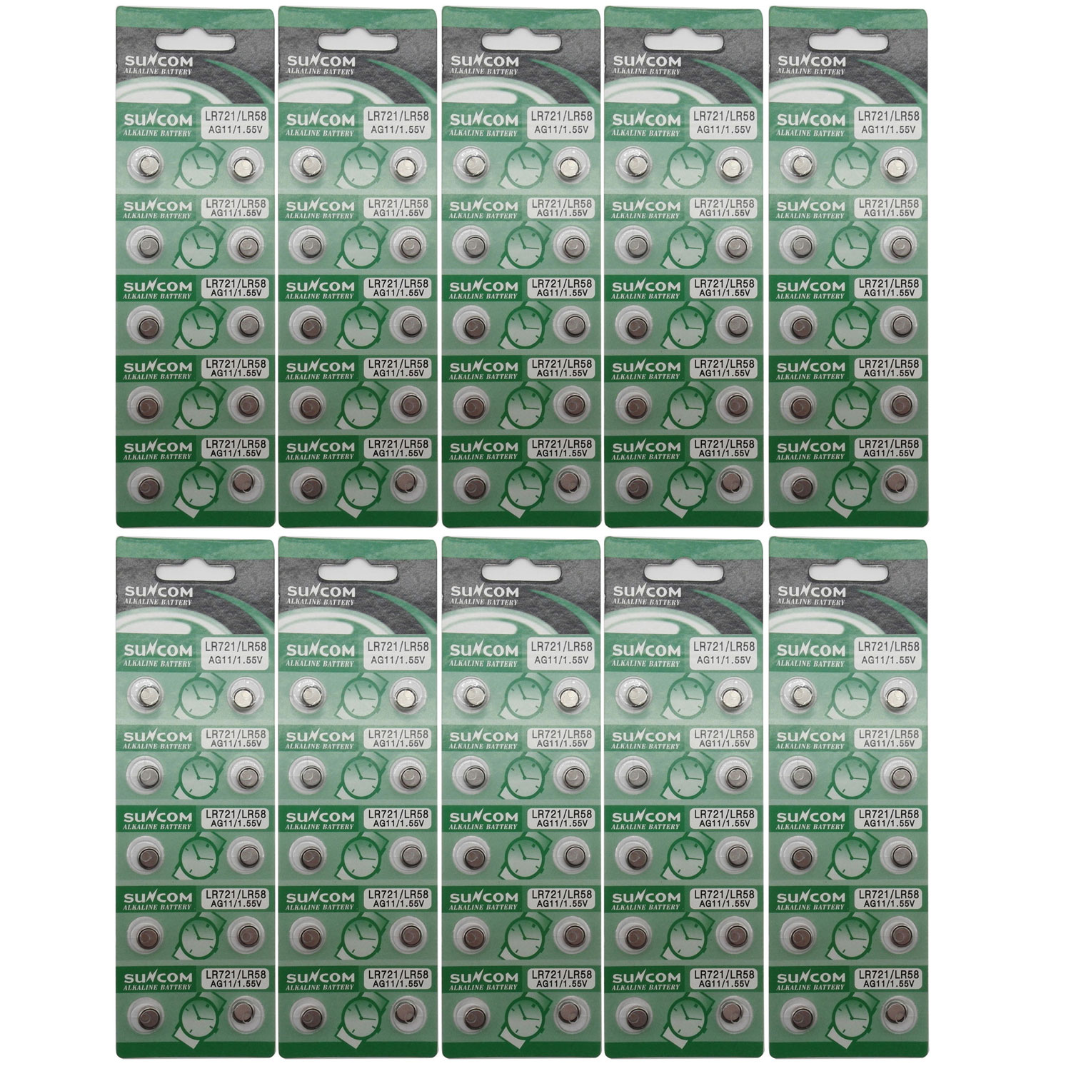 SUNCOM (100 Pcs) AG11 Alkaline 1.5V Button Cell Battery Single Use LR721 LR58 SR720 R58L L721 S12 Watch Toys Remotes Cameras