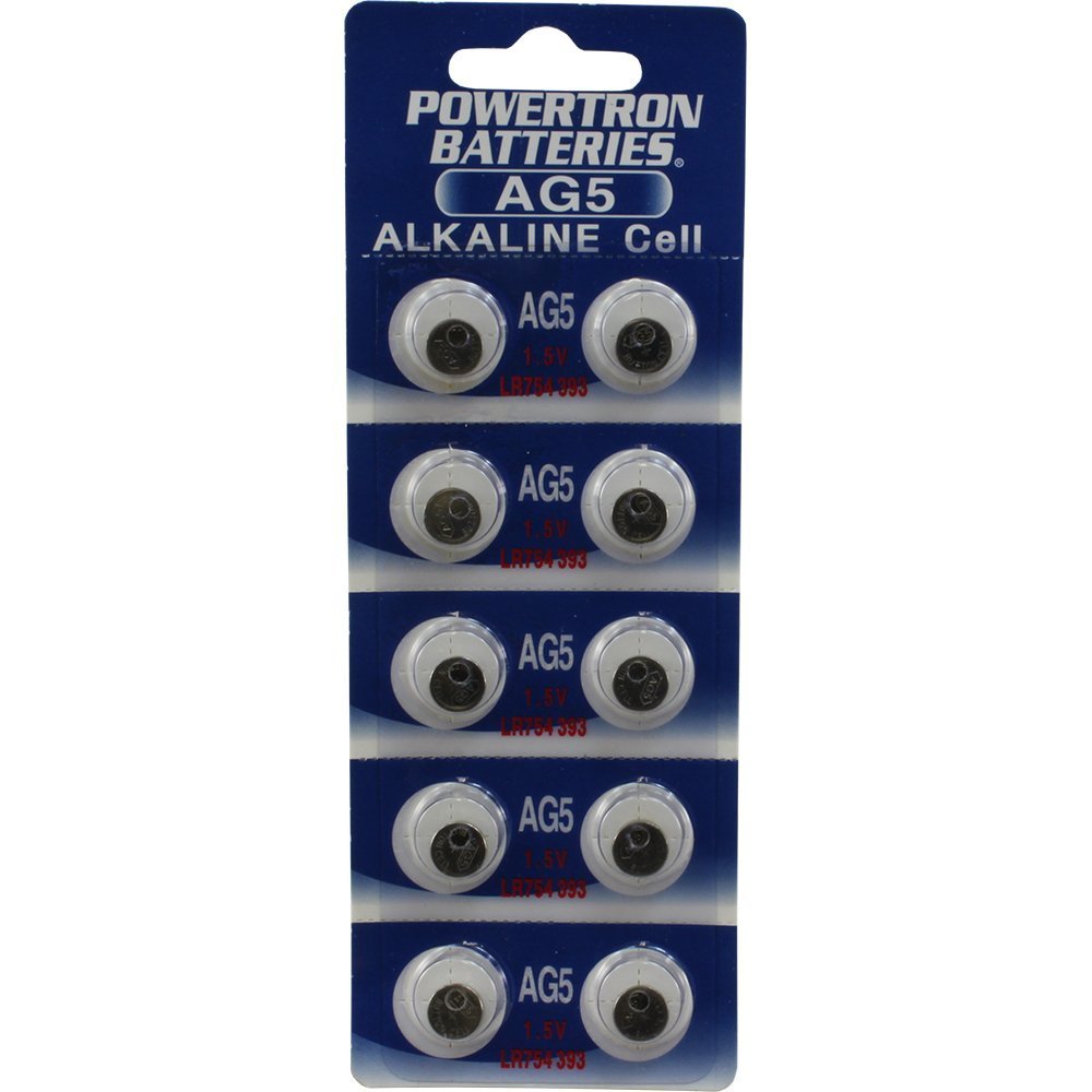 Powertron AG5 393 LR754 SR754 Button Cell Alkaline Battery 10-Pack