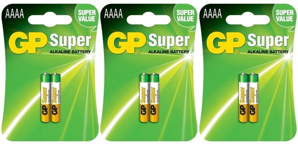 GP AAAA 6 Pack Super Fresh Super Alkaline 1.5V Batteries LR61 MN2500 EN96 3x2