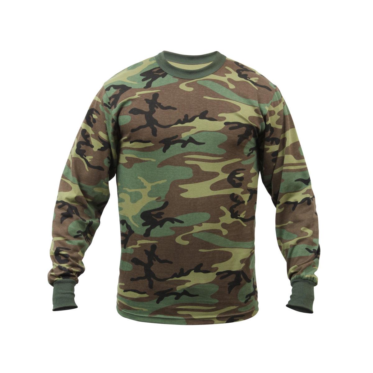 Men S Long Sleeve T-Shirt Woodland Camo - Size 2XL