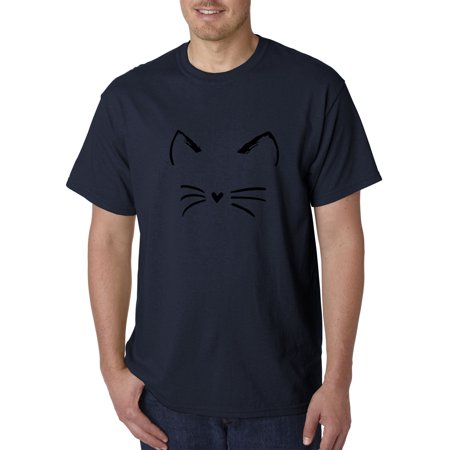 Trendy USA 1128 - Unisex T-Shirt Cat Whiskers Silhouette Heart Nose Large Navy