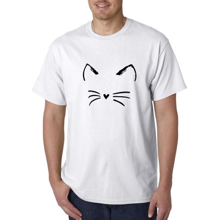 Trendy USA 1128 - Unisex T-Shirt Cat Whiskers Silhouette Heart Nose Large White