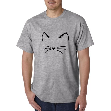Trendy USA 1128 - Unisex T-Shirt Cat Whiskers Silhouette Heart Nose 3XL Heather Grey