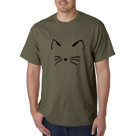Trendy USA 1128 - Unisex T-Shirt Cat Whiskers Silhouette Heart Nose Small Military Green