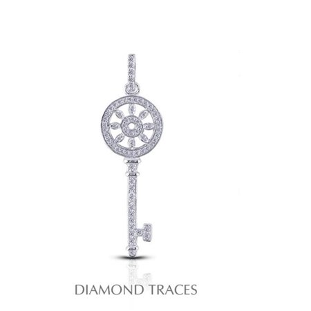 UD-OS2889-4719 0.50 Carat Total Natural Diamonds 18K White Gold Pave Setting Key Fashion Pendant