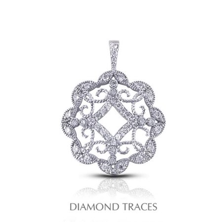 UD-OS2777-2313 0.62 Carat Total Natural Diamonds 14K White Gold Pave & Bezel Setting Circle with Milgrain Fashion Pendant