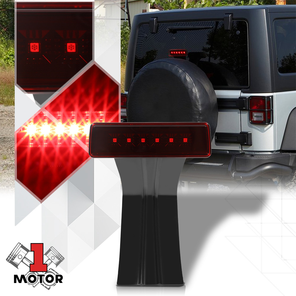 For 2007-2017 Jeep Wrangler Rear LED 3rd Third Brake Light Tail Stop Lamp Black Housing Red Lens 08 09 10 11 12 13 14 15 16
