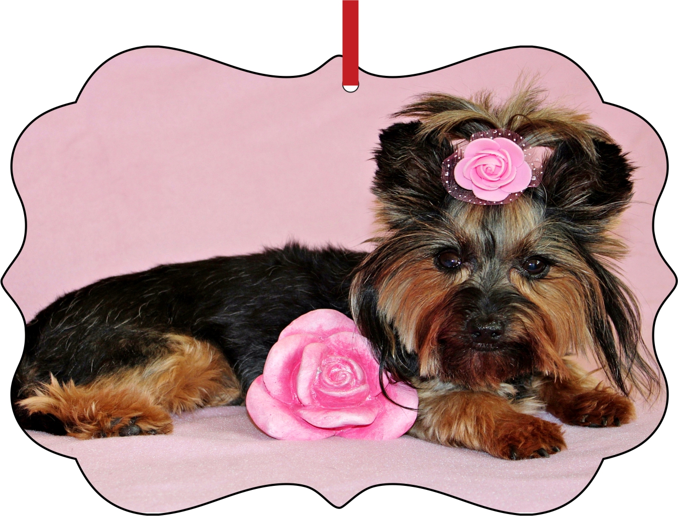 Ornaments Yorkie Yorkshire Terrier with Pink Roses Double Sided Elegant Aluminum Glossy Christmas Ornament Tree Decoration - Unique Modern Novelty Tre