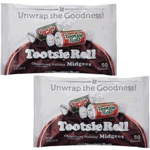 Tootsie Roll Chocolately Holiday Midgees, Season Greetings Green and Red Colors, 12oz Bag (Pack of 2)