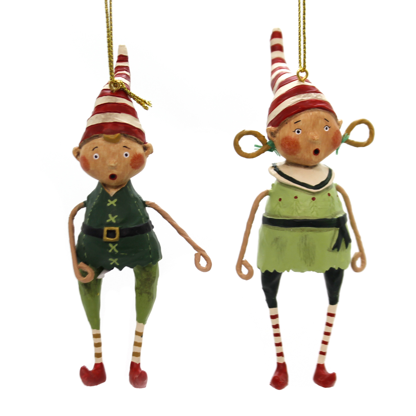 Lori Mitchell TOOTSIE & TINKER ORNAMENTS Polyresin Elf Set 2 11116