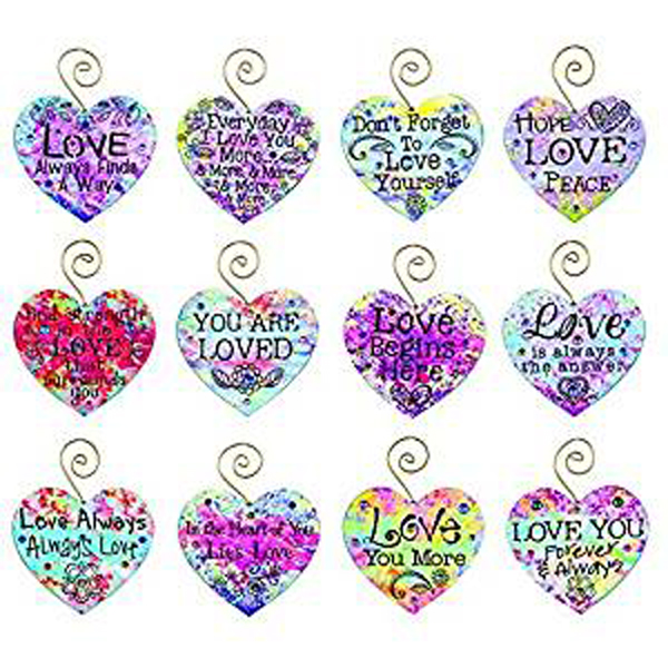 TBD OWI Valentines Decor - Love Saying Heart Ornaments 12pc.