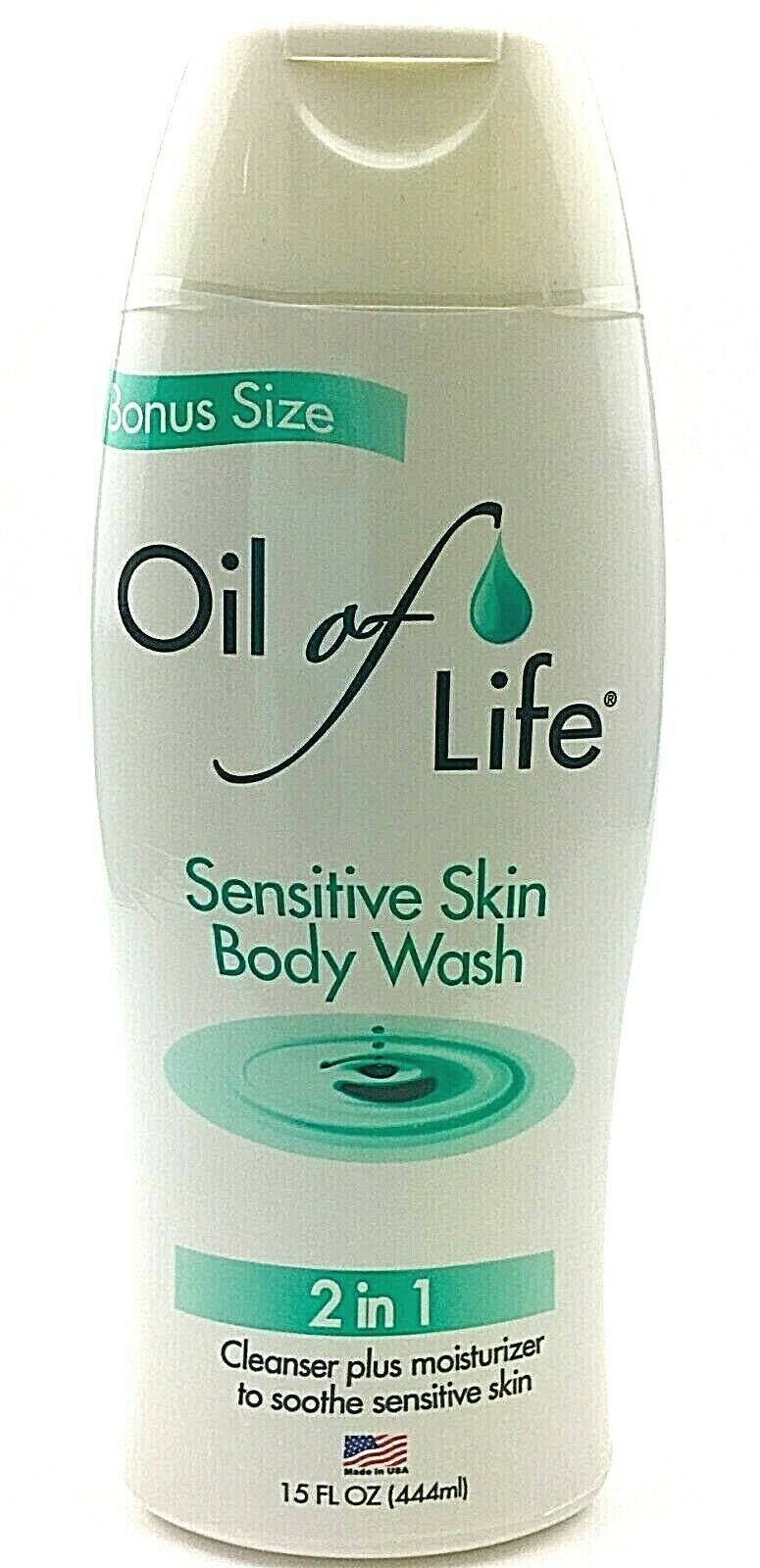 Oil of Life Sensitive Skin Body Wash 2 in 1 Cleanser Plus Moisturizer 15 FL Oz
