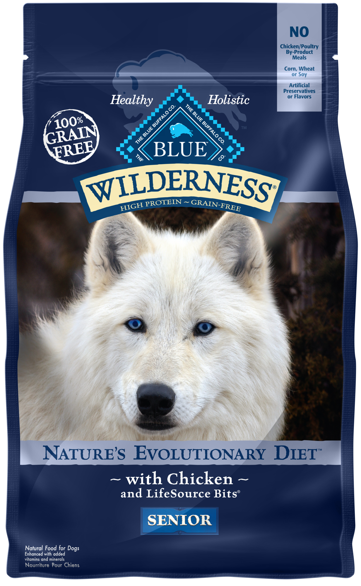 Blue Buffalo Wilderness High Protein Chicken Dry Dog Food for Senior Dogs  Grain-Free  4.5 Lb. Bag