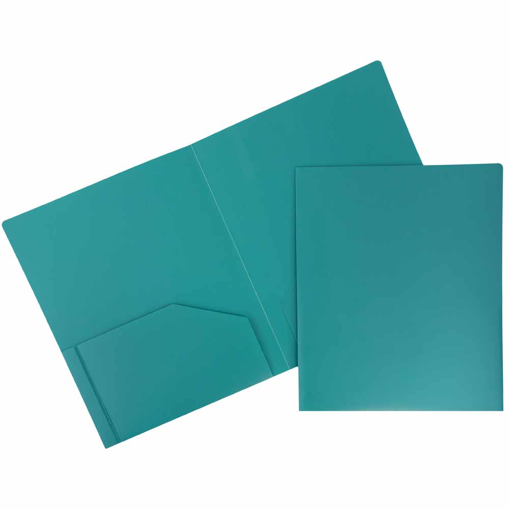 JAM Paper Heavy Duty Plastic Two Pocket Presentation Folders  Teal Blue  108/pack