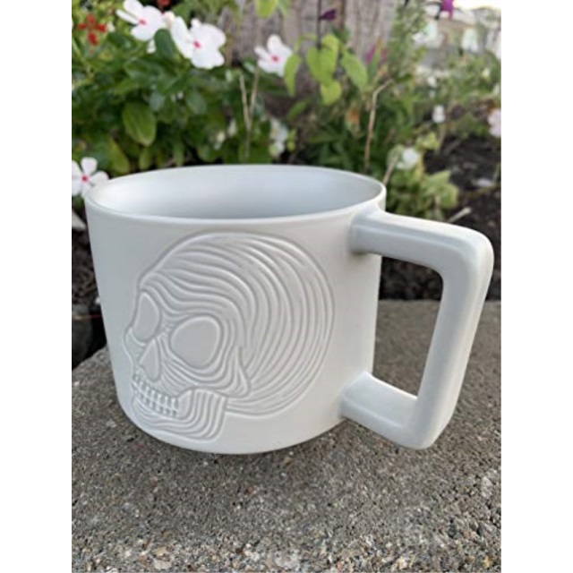 2019 Starbucks Halloween Limited Edition White Tonal Skull Stackable Ceramic Coffee Cup Mug  12 Fl Oz