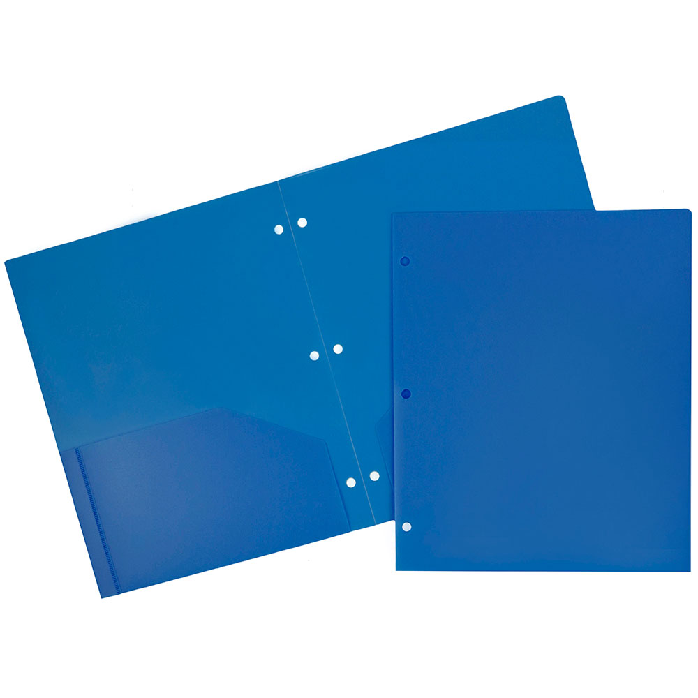 JAM Paper® Plastic Two Pocket 3 Hole Punched Presentation School Folder  Blue  108/pack