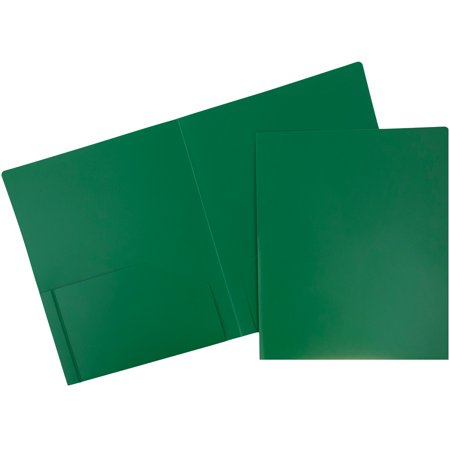 JAM Paper Heavy Duty Plastic Two Pocket Presentation Folders  Solid Green  108/pack