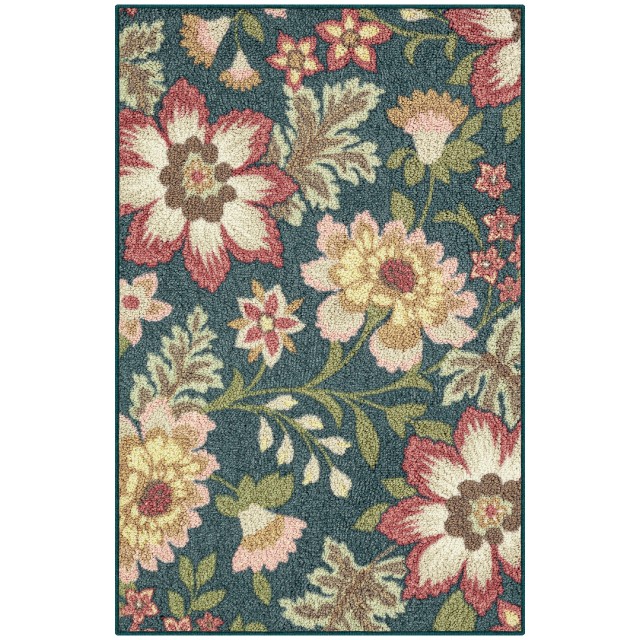 Mainstays Farmhouse Oversized Floral Teal Multicolor Indoor Accent Rug  1 8 X2 10