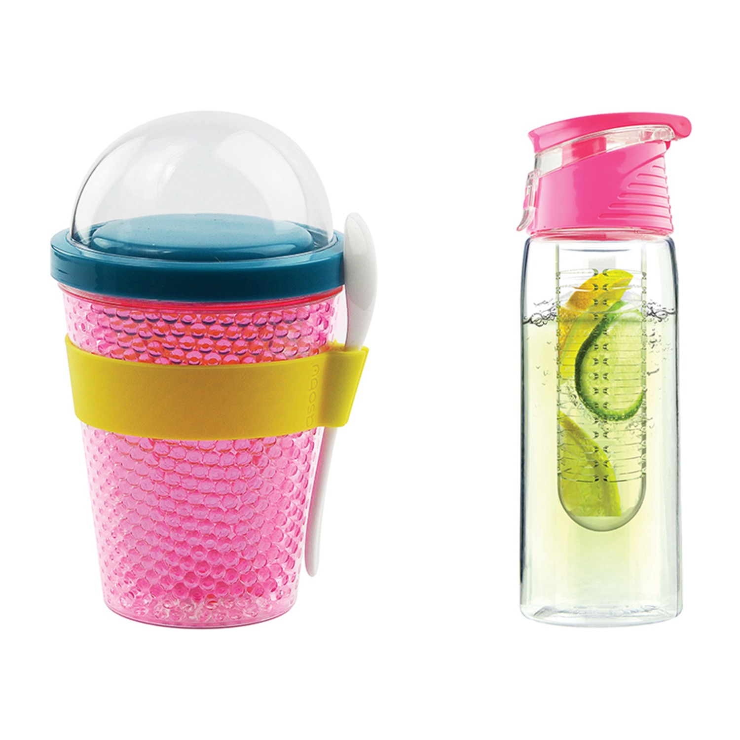 ASOBU 20-Ounce Pure Flavor 2 Go Water Bottle & Chill Yo 2 Go Container (Pink)