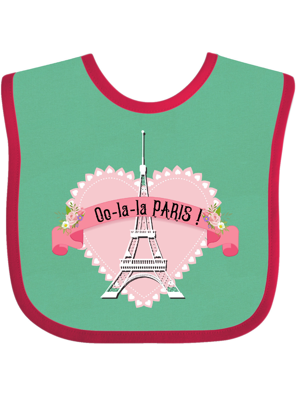 Inktastic Paris Oo-la-la with Eiffel Tower and Flowers in Pink Heart Gift Baby Boy or Baby Girl Bib