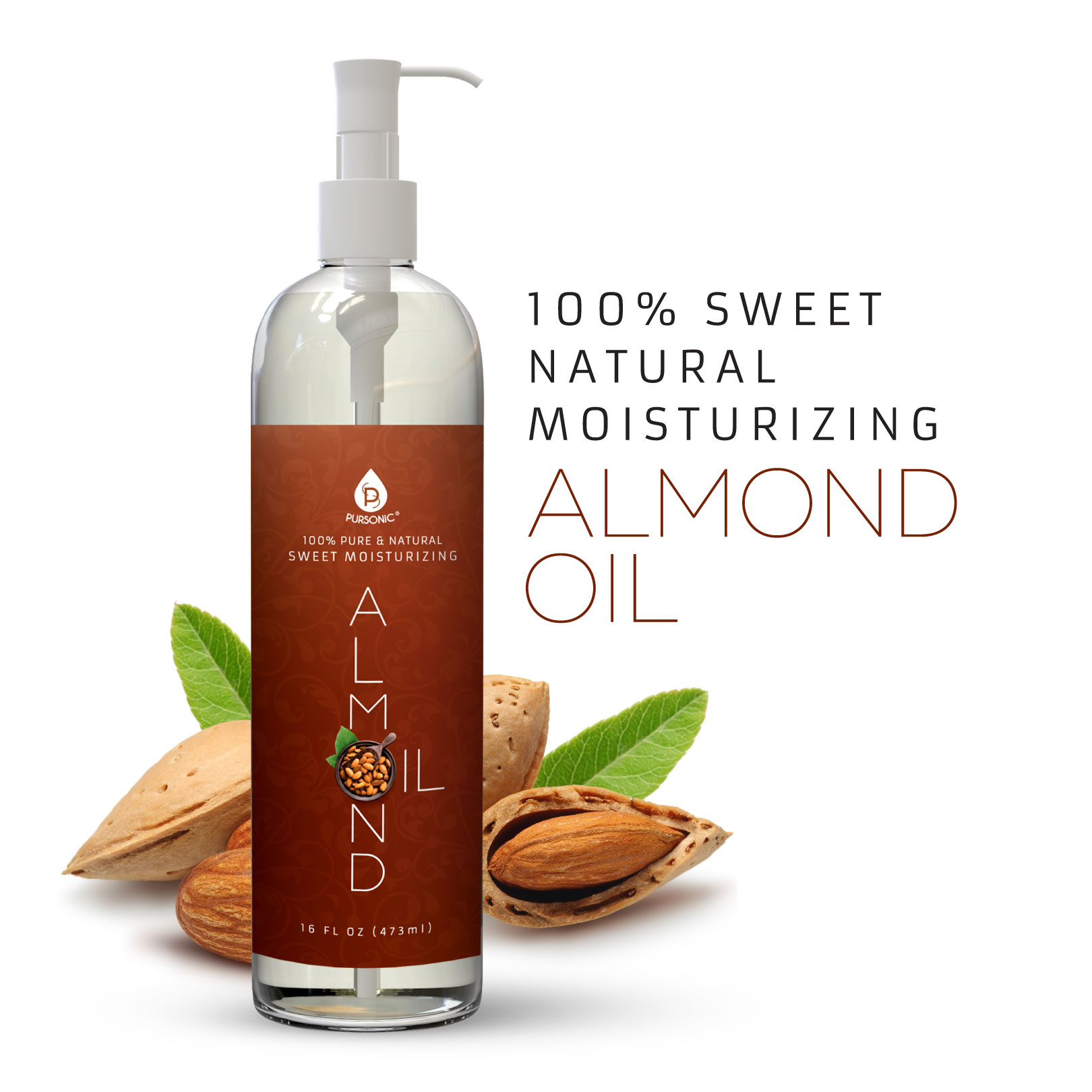 PURSONIC 100% Pure & Natural Sweet Almond Oil 16 Oz