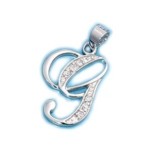Sterling Silver Script Initial Pendant with Cubic Zirconias - G, 18