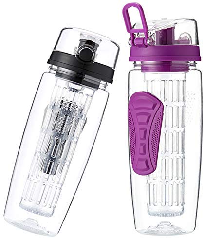 Fruit Infuser Water Bottle 32 Oz: Flavored Water & Tea Infusion for Hydration, Protein Shake Sports Container, Leak-Proof Lid, Long Infuser Basket –