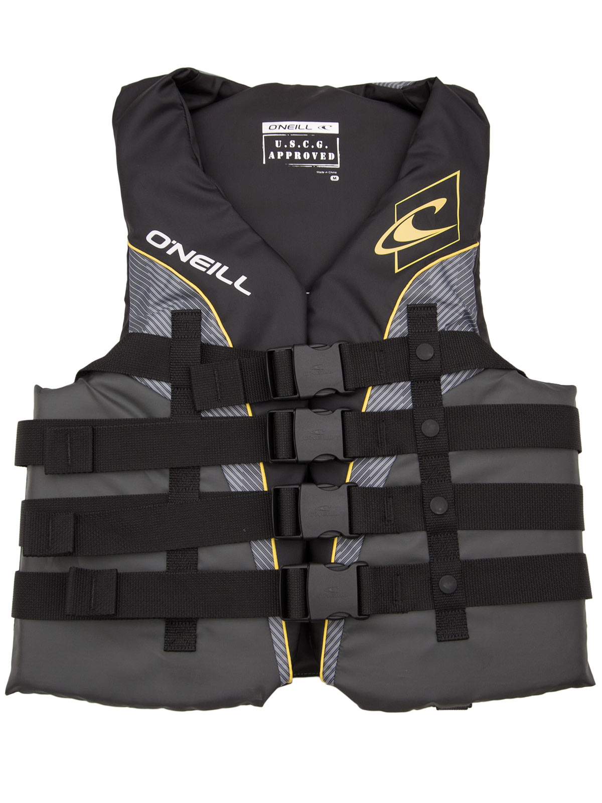 O Neill Mens Superlite USCG Life Vest S Black/graphite/smoke/yellow (4723)