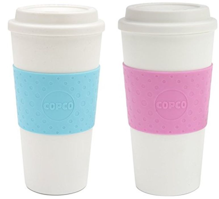 Copco Acadia Travel Mug with Non Slip Sleeve Double Wall Insulation BPA Free 16 Oz Pack of 2, Azure Blue Bubble Gum Pink