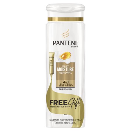Pantene Pro-V Daily Moisture Renewal 2 in 1 Shampoo & Conditioner, 11 Fl Oz with Intense Rescue Shot