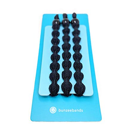 Bunzee Bands - New Performance Hair Ties. Adjustable Sizing for the Perfect Ponytail - Patent Pending [3 Count, Black]