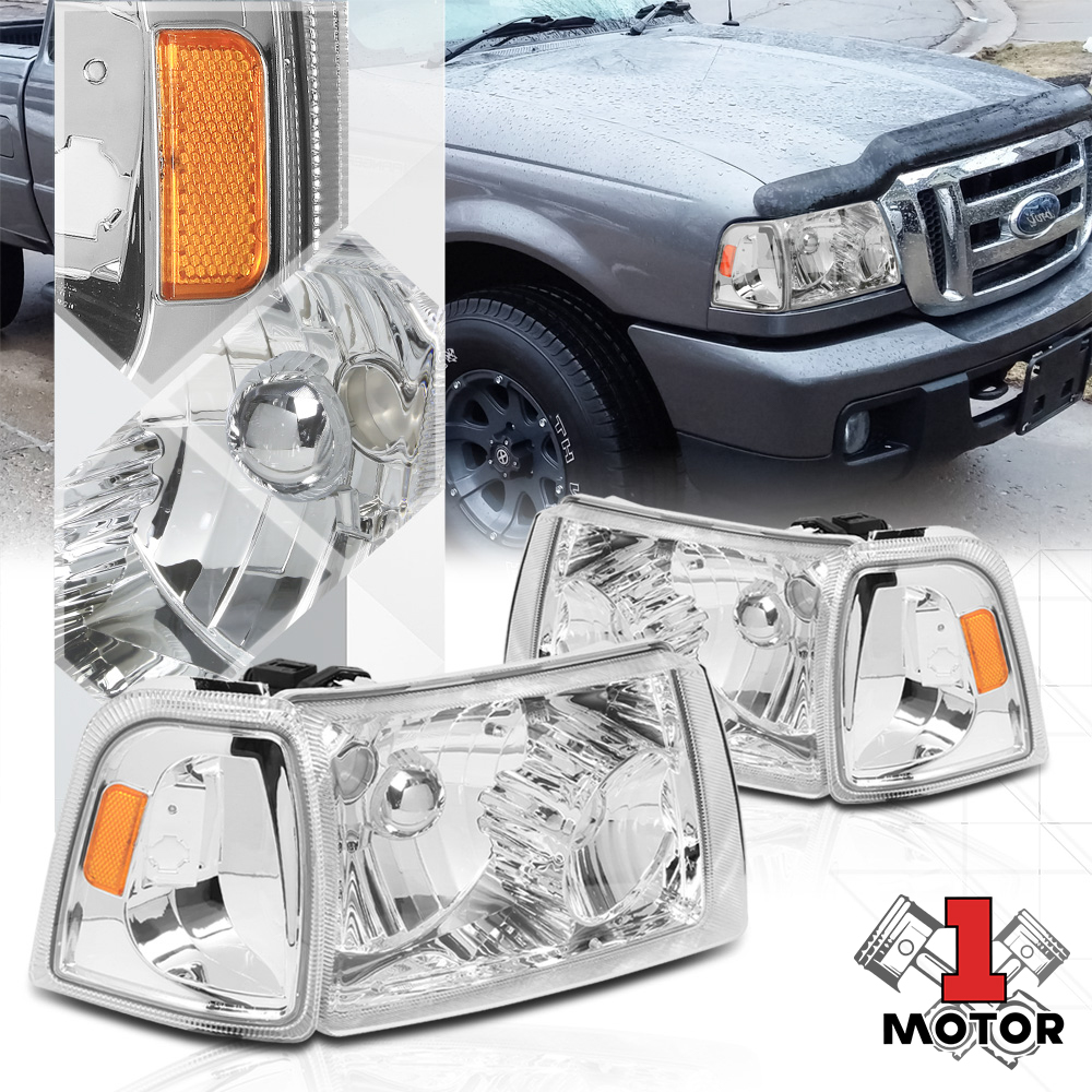 Chrome Housing Headlight Amber Corner Signal Reflector for 01-11 Ford Ranger 02 03 04 05 06 07 08 09 10