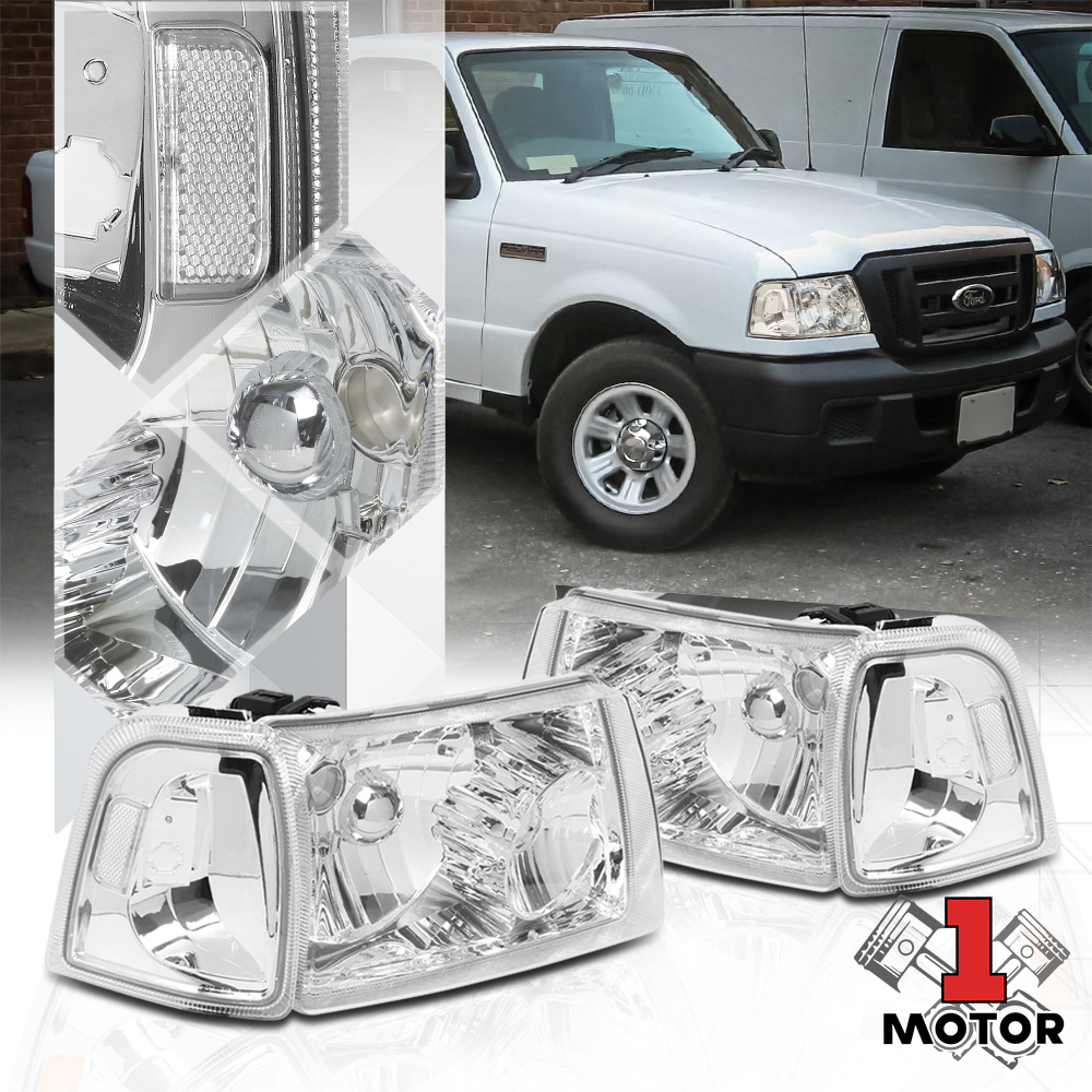 Chrome Housing Headlight Clear Corner Signal Reflector for 01-11 Ford Ranger 02 03 04 05 06 07 08 09 10