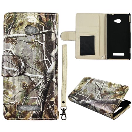 Camo Pinetree Wallet Folio Case for HTC Windows Phone 8X / Accord / Zenith 6990 Fashion Flip PU Leather Cover Card Slots & Stand