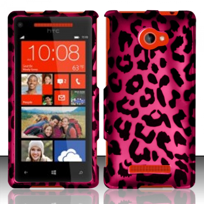 For Htc Windows Phone 8x 6990 Att Rubberized Design Cover - Pink Leopard