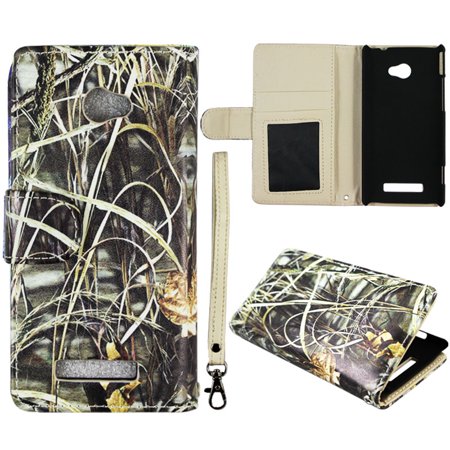 Camo Grass Wallet Folio Case for HTC Windows Phone 8X / Accord / Zenith 6990 Fashion Flip PU Leather Cover Card Slots & Stand