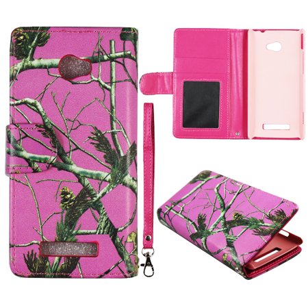 Camo Pink Pinetrree Wallet Folio Case HTC Windows Phone 8X / Accord / Zenith 6990 Fashion Flip PU Leather Cover Card ID Card Slots & Stand