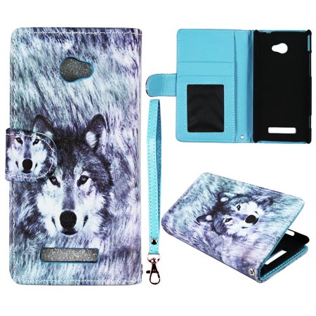 Snow Wolf Wallet Folio Case for HTC Windows Phone 8X / Accord / Zenith 6990 Fashion Flip PU Leather Cover Card Slots & Stand