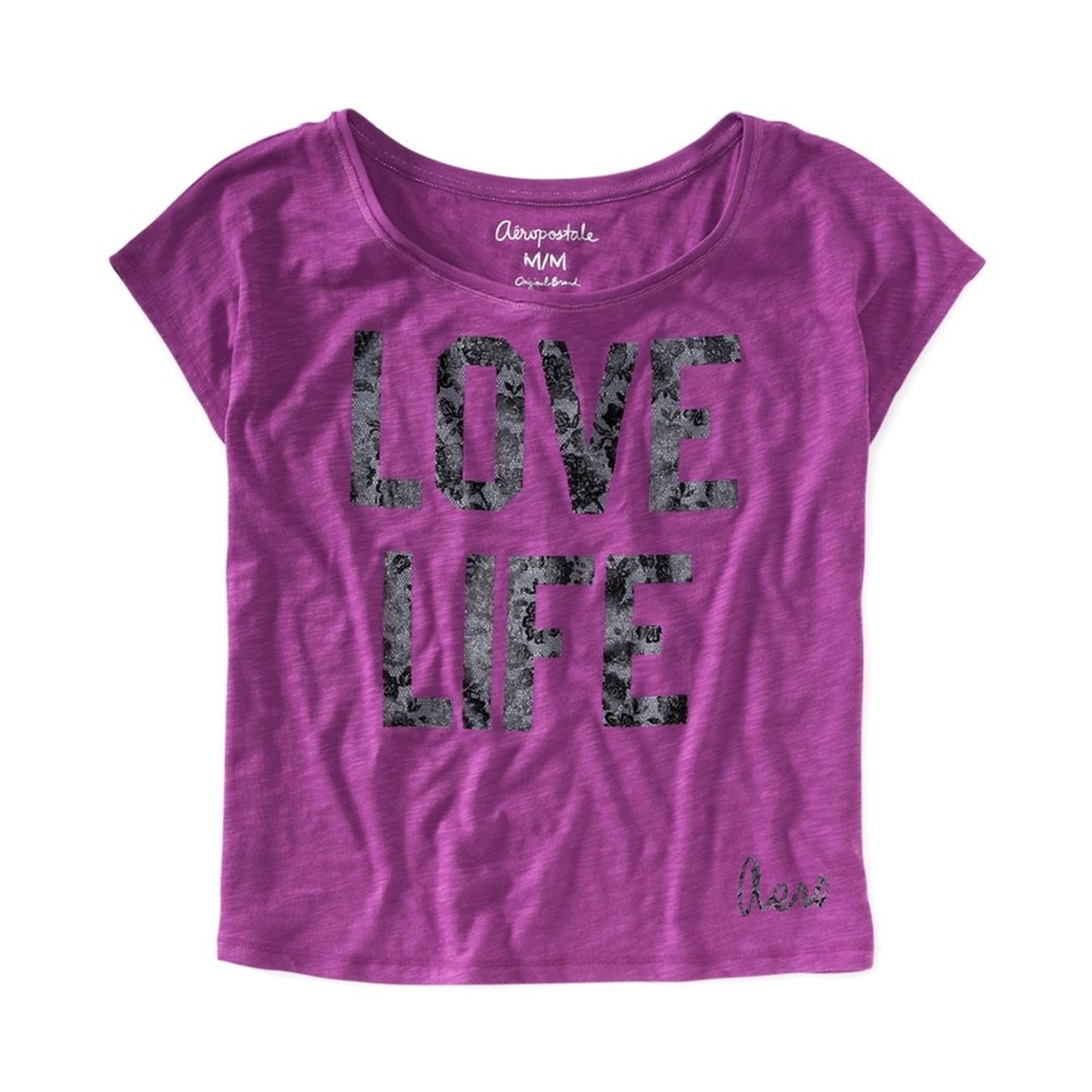 Aeropostale Womens Foil Love Life Graphic T-Shirt  Purple  X-Large