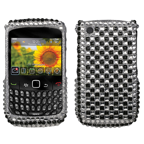 Blackwhite Checker Diamante Protector Cover for Blackberry 8520 8530
