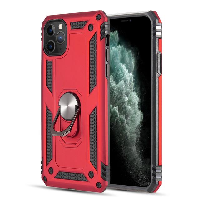iPhone TCAIP11M-0036-RD Rubberized Hybrid Protective Case with Shock Absorption & Built-in Rotatable Ring Stand for iPhone 11 Pro Max - Red