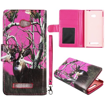 Camo Pink Deer  Wallet Folio Case HTC Windows Phone 8X / Accord / Zenith 6990 Fashion Flip PU Leather Cover Card ID Card Slots & Stand