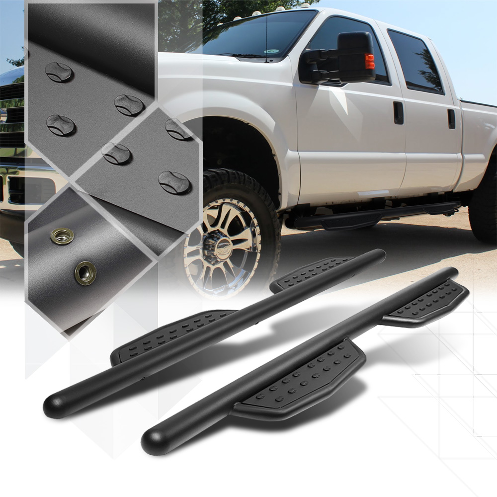 Black Tread Pad Nerf Bar Side Step Running Board for 99-16 F250/F350 SD Crew Cab 00 01 02 03 04 05 06 07 08 09 10 11 12 13 14 15